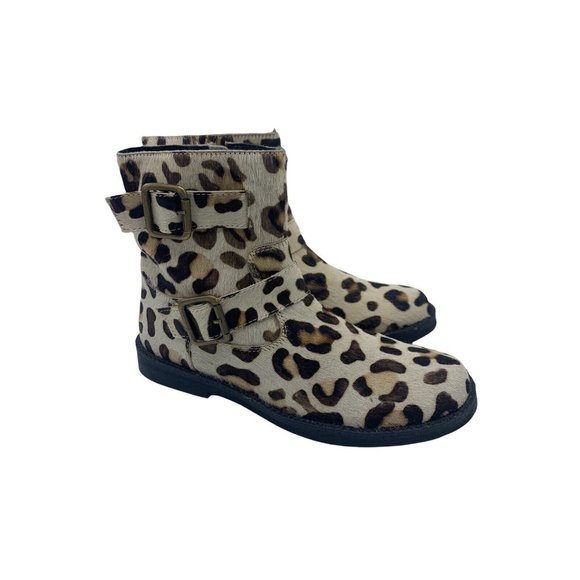 Johnnie b Boden Size 37 (US Size 6)Leather Calf Hair Side Zip Booties, Leopard - Picture 2 of 9